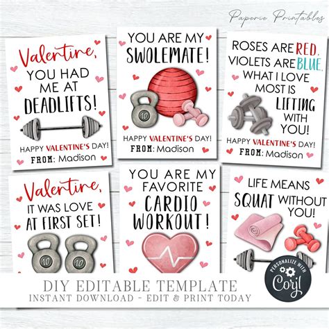 gym inspired valentines